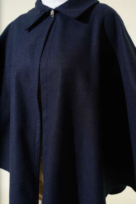 Gömlek Yaka Kemerli Kaşe Panço Lacivert - Panço