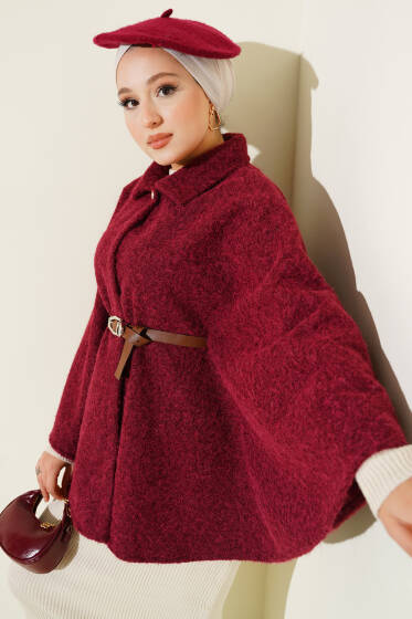 Gömlek Yaka Kemerli Panço Bordo - Panço