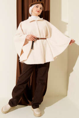 Gömlek Yaka Kemerli Panço Krem - Panço