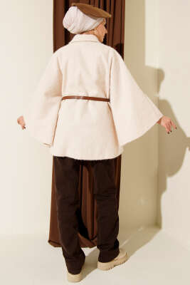 Gömlek Yaka Kemerli Panço Krem - Panço