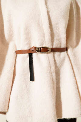 Gömlek Yaka Kemerli Panço Krem - Panço