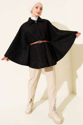 Gömlek Yaka Kemerli Panço Siyah - Panço