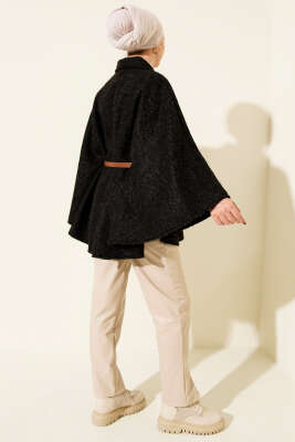 Gömlek Yaka Kemerli Panço Siyah - Panço