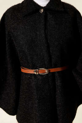 Gömlek Yaka Kemerli Panço Siyah - Panço