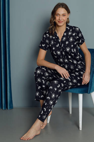 Gömlek Yaka Kısa Kol Pijama Takımı Lacivert - Pijama & Gecelik