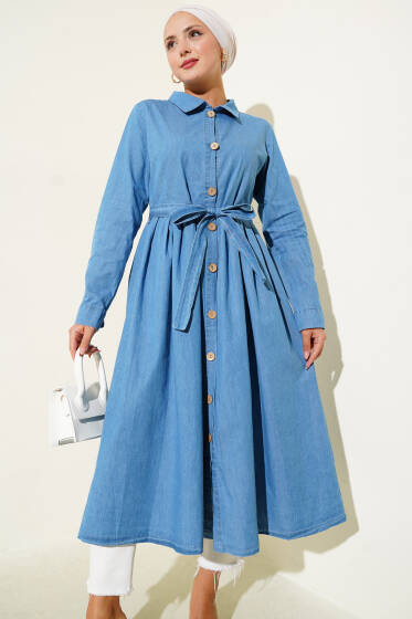 Gömlek Yaka Kloş Uzun Tunik Kot - Tunik