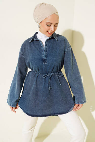 Gömlek Yaka Kot Tunik Kot Mavisi - Tunik