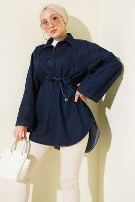 Gömlek Yaka Kot Tunik Lacivert - Tunik