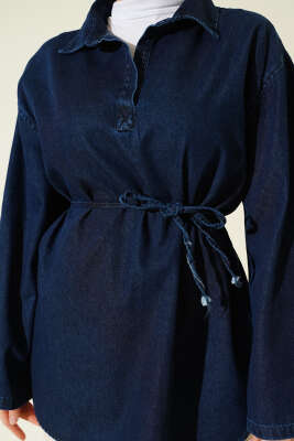 Gömlek Yaka Kot Tunik Lacivert - Tunik