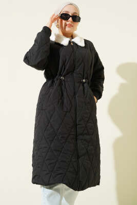 Gömlek Yaka Kürklü Kapitone Mont Siyah - Mont