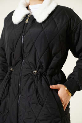 Gömlek Yaka Kürklü Kapitone Mont Siyah - Mont