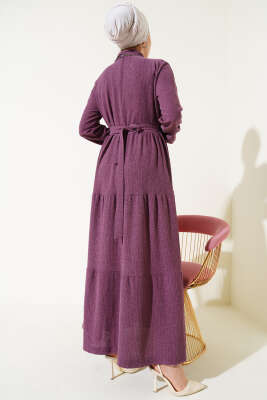 Gömlek Yaka Kuşaklı Elbise Magenta - Tesettür Elbise