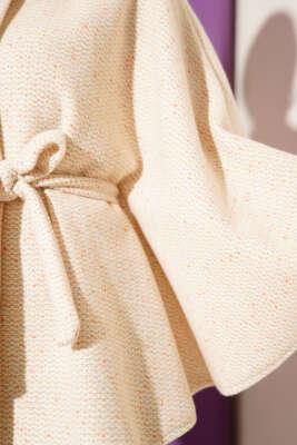 Gömlek Yaka Kuşaklı Kaşe Panço Bej - Panço