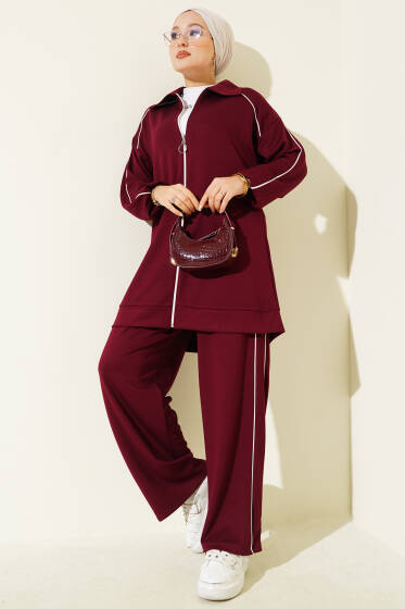 Gömlek Yaka Loyşa İkili Takım Bordo - İkili Takım
