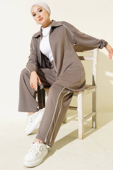 Gömlek Yaka Loyşa İkili Takım Vizon - İkili Takım