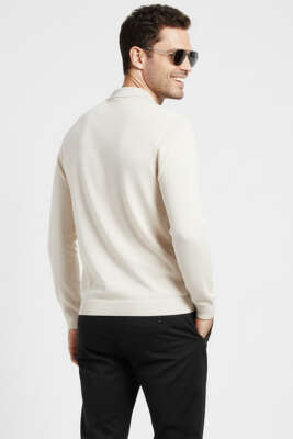 Gömlek Yaka Merserize Triko Erkek Kazak Bej - Erkek Kazak