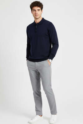 Gömlek Yaka Merserize Triko Erkek Kazak Lacivert - Erkek Kazak