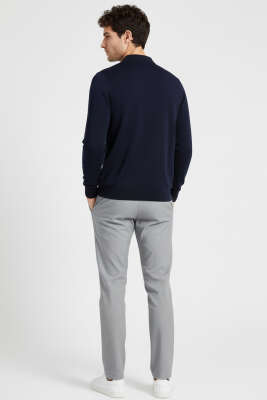 Gömlek Yaka Merserize Triko Erkek Kazak Lacivert - Erkek Kazak