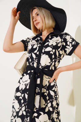 Gömlek Yaka Midi Elbise Siyah - Kadın Giyim Modelleri