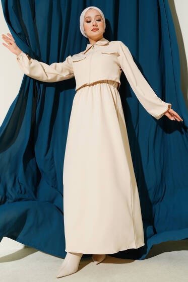 Gömlek Yaka Önü Fermuarlı Jile Takım Bej - İkili Takım