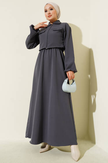 Gömlek Yaka Önü Fermuarlı Jile Takım Füme - İkili Takım