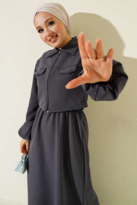 Gömlek Yaka Önü Fermuarlı Jile Takım Füme - İkili Takım