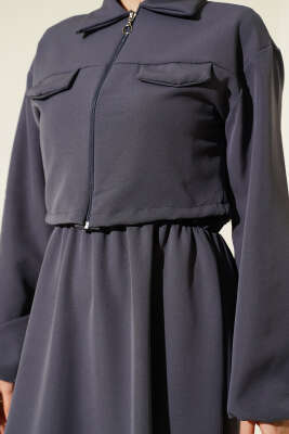 Gömlek Yaka Önü Fermuarlı Jile Takım Füme - İkili Takım