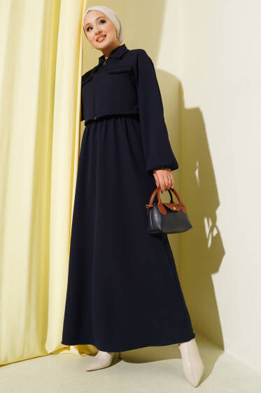 Gömlek Yaka Önü Fermuarlı Jile Takım Lacivert - İkili Takım