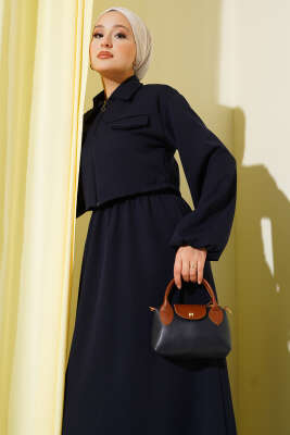 Gömlek Yaka Önü Fermuarlı Jile Takım Lacivert - İkili Takım