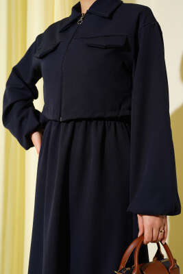 Gömlek Yaka Önü Fermuarlı Jile Takım Lacivert - İkili Takım