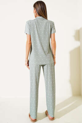 Gömlek Yaka Puantiyeli Pijama Takımı Çağla Yeşili - Kadın Pijama Takımı