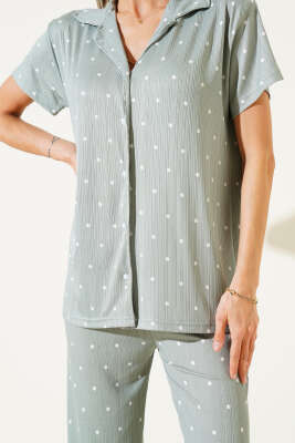 Gömlek Yaka Puantiyeli Pijama Takımı Çağla Yeşili - Kadın Pijama Takımı