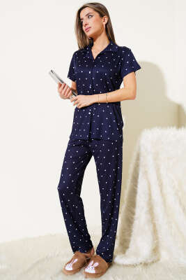 Gömlek Yaka Puantiyeli Pijama Takımı Lacivert - Kadın Pijama Takımı