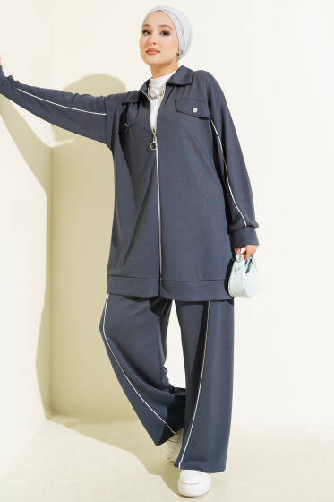 Gömlek Yaka Sahte Cepli Loyşa İkili Takım Füme - İkili Takım