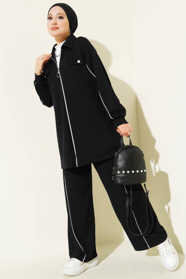 Gömlek Yaka Sahte Cepli Loyşa İkili Takım Siyah - İkili Takım