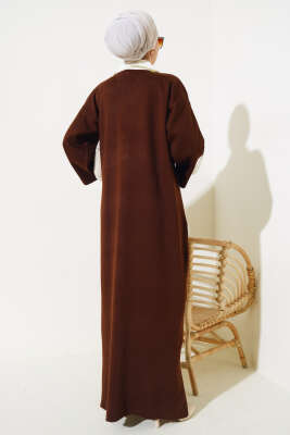 Gömlek Yaka Salaş Triko Elbise Kahve - Tesettür Elbise