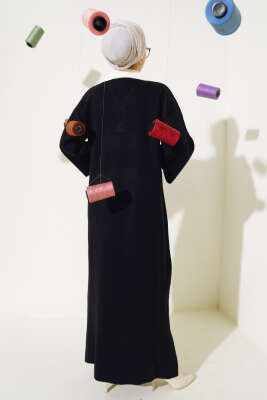 Gömlek Yaka Salaş Triko Elbise Siyah - Tesettür Elbise