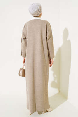 Gömlek Yaka Salaş Triko Elbise Vizon - Tesettür Elbise