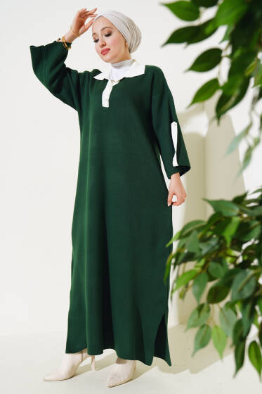 Gömlek Yaka Salaş Triko Elbise Zümrüt - Elbise