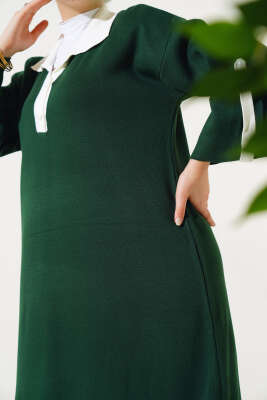 Gömlek Yaka Salaş Triko Elbise Zümrüt - Tesettür Elbise