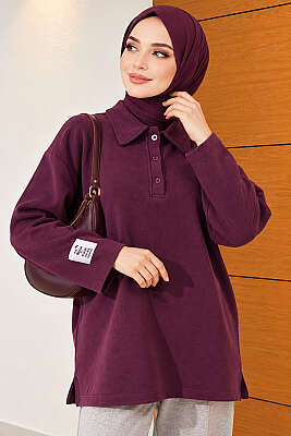 Gömlek Yaka Selanik Kumaş Tunik Mürdüm - Tunik