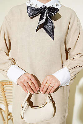 Gömlek Yaka Taşlı Salaş İkili Takım Bej - İkili Takım