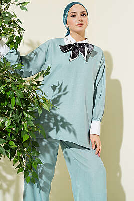 Gömlek Yaka Taşlı Salaş İkili Takım Çağla Yeşili 