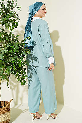 Gömlek Yaka Taşlı Salaş İkili Takım Çağla Yeşili - İkili Takım