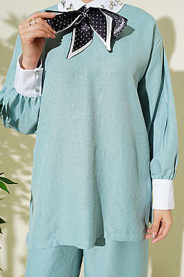 Gömlek Yaka Taşlı Salaş İkili Takım Çağla Yeşili - İkili Takım