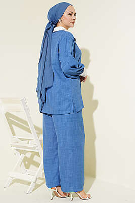 Gömlek Yaka Taşlı Salaş İkili Takım İndigo - İkili Takım