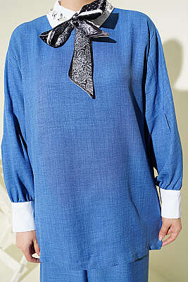 Gömlek Yaka Taşlı Salaş İkili Takım İndigo - İkili Takım