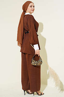 Gömlek Yaka Taşlı Salaş İkili Takım Kahve - İkili Takım