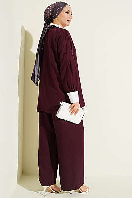 Gömlek Yaka Taşlı Salaş İkili Takım Mürdüm - İkili Takım