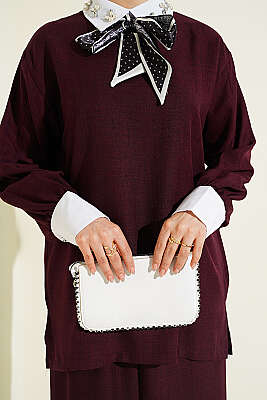 Gömlek Yaka Taşlı Salaş İkili Takım Mürdüm - İkili Takım